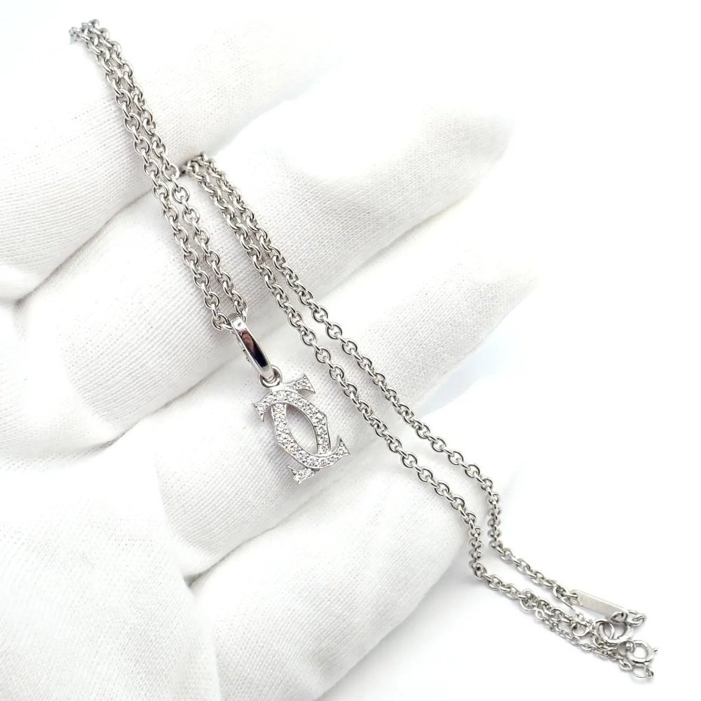 Authentic! Cartier Double C 18k White Gold Diamond Pendant Necklace - Picture 8 of 12
